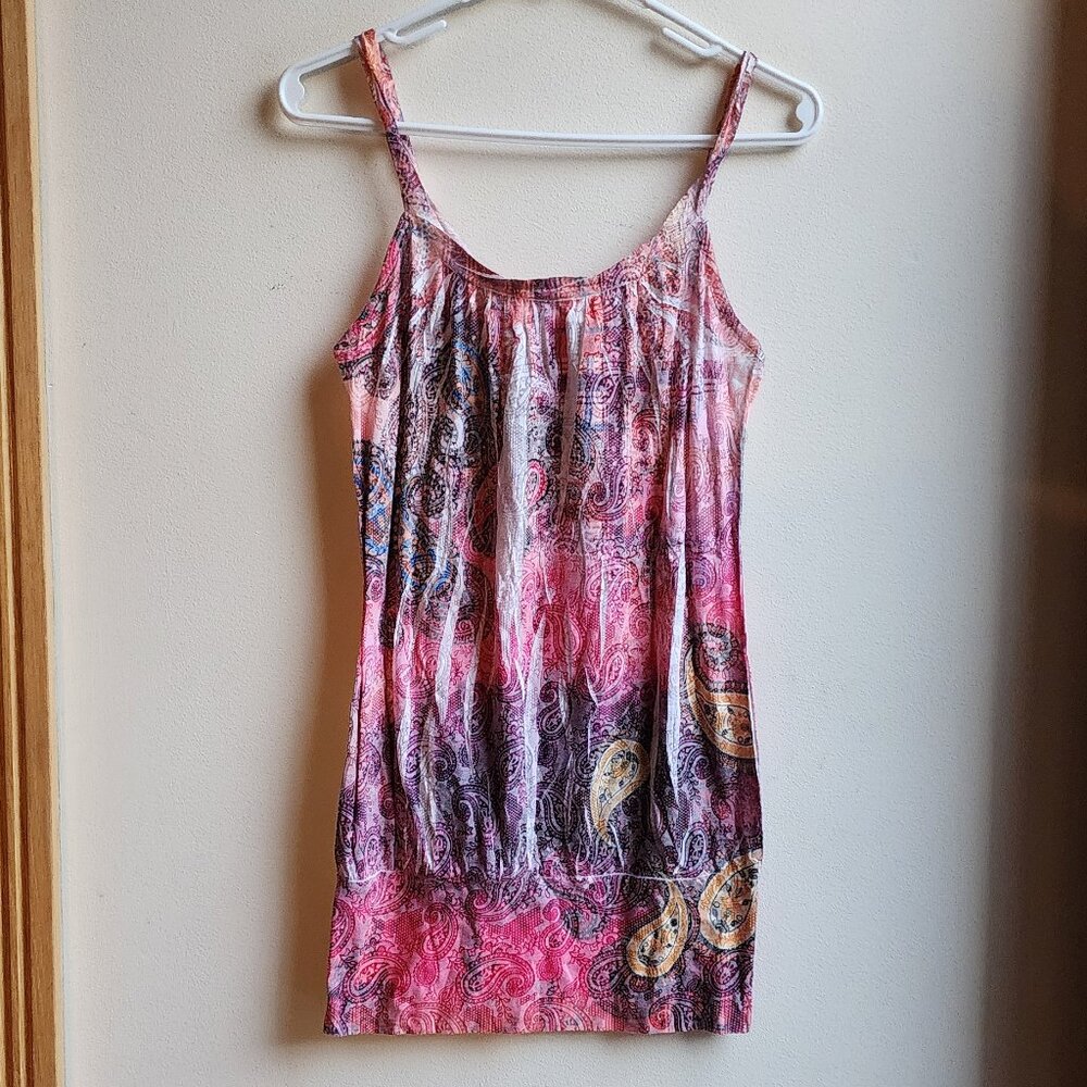 Fresh Brewed Juniors Pink/Purple Paisley Tank Top Size Small